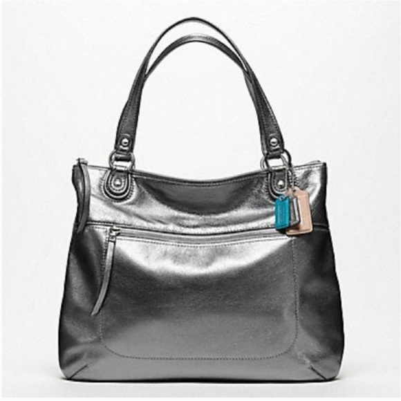 COACH Poppy Glam Tote Metallic Silver